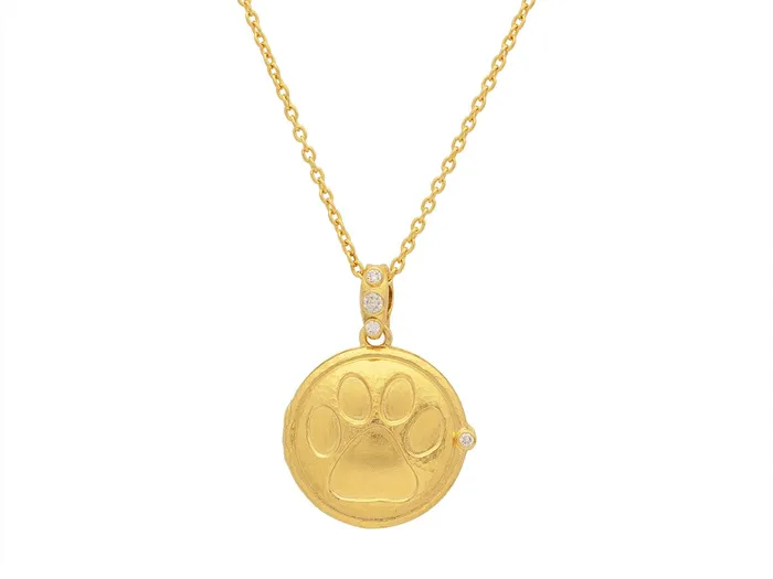 GG GOLD TRAD Necklaces GURHAN Locket Gold Round Pendant Necklace 25mm Pawprint Diamond GG GOLD TRAD Necklaces GURHAN Locket Gold Round Pendant Necklace 25mm Pawprint Diamond