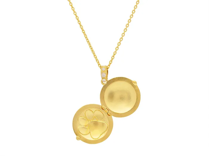 GG GOLD TRAD Necklaces GURHAN Locket Gold Round Pendant Necklace 25mm Pawprint Diamond GG GOLD TRAD Necklaces GURHAN Locket Gold Round Pendant Necklace 25mm Pawprint Diamond