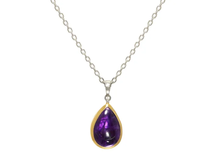 GG SILVER CLR Necklaces GURHAN Galapagos Sterling Silver Amethyst Pendant Necklace 25x18mm Teardrop Gold Accents GG SILVER CLR Necklaces GURHAN Galapagos Sterling Silver Amethyst Pendant Necklace 25x18mm Teardrop Gold Accents