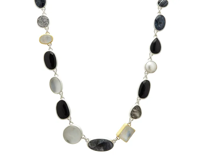 GG SILVER CLR Necklaces GURHAN Galapagos Sterling Silver Mixed Stone All Around Short Necklace Mixed Shapes Gold Accents GG SILVER CLR Necklaces GURHAN Galapagos Sterling Silver Mixed Stone All Around Short Necklace Mixed Shapes Gold Accents