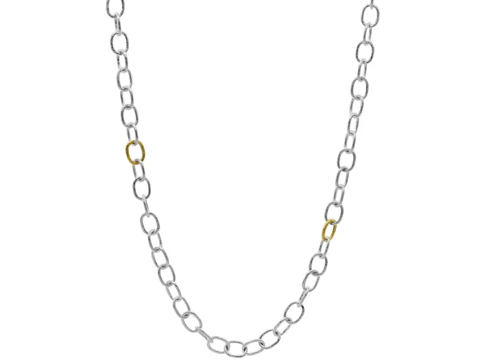 GURHAN Hoopla Sterling Silver Link Long Necklace Small Oval Links Gold Accents GG SILVER CLS Necklaces GURHAN Hoopla Sterling Silver Link Long Necklace Small Oval Links Gold Accents GG SILVER CLS Necklaces