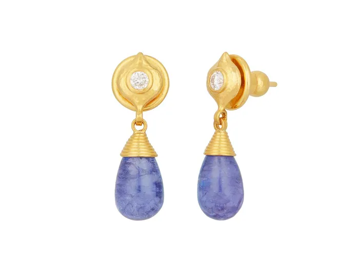 GURHAN Spell Gold Tanzanite Single Drop Earrings 13x8mm Teardrop GG GOLD OOAK Earrings GURHAN Spell Gold Tanzanite Single Drop Earrings 13x8mm Teardrop GG GOLD OOAK Earrings