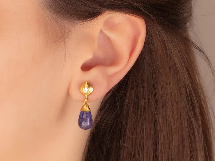 GURHAN Spell Gold Tanzanite Single Drop Earrings 13x8mm Teardrop GG GOLD OOAK Earrings GURHAN Spell Gold Tanzanite Single Drop Earrings 13x8mm Teardrop GG GOLD OOAK Earrings