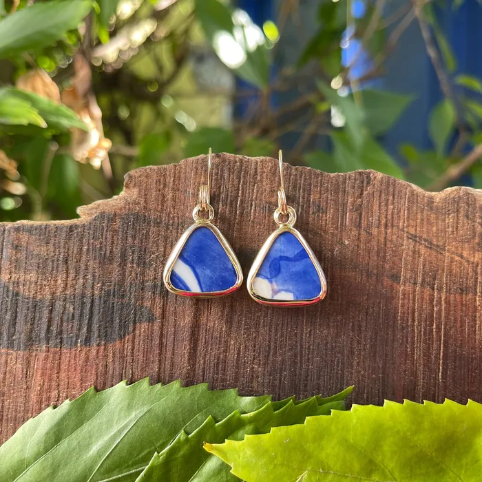 Hand Painted Triangles 14k Gold Earrings Shape Crucian Gold Earrings