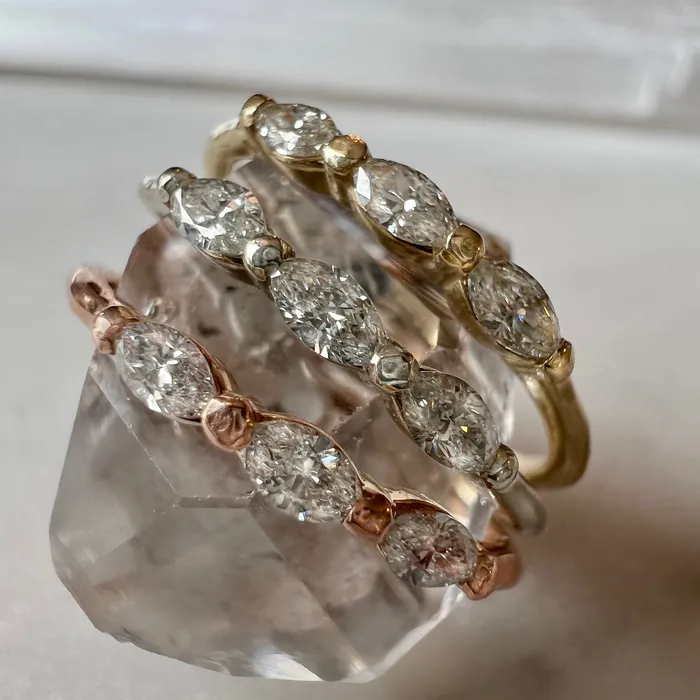 Marquis Diamond Trio Seagrass Band In 14k Gold Emily Amey Jewelry Rings