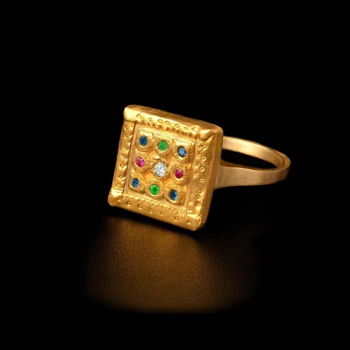 Multi Color Flat Gemstone Ring Gzahav Rings