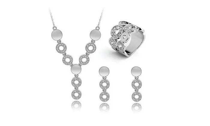 Necklaces Austrian Crystal White Gold Silver Necklace Earrings Finger Ring Bridal Jewelry Sets For Women sparklingselections