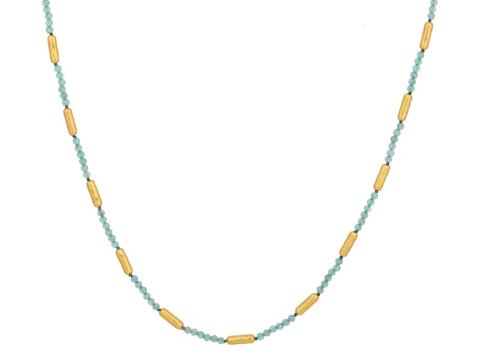 Necklaces GG GOLD NEW GURHAN Vertigo Gold Apatite Beaded Short Necklace Hammered Gold Tubes Necklaces GG GOLD NEW GURHAN Vertigo Gold Apatite Beaded Short Necklace Hammered Gold Tubes