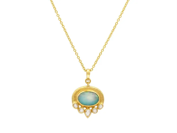 Necklaces GG GOLD OOAK GURHAN Muse Gold Opal Pendant Necklace 14x10mm Oval in Wide Frame Necklaces GG GOLD OOAK GURHAN Muse Gold Opal Pendant Necklace 14x10mm Oval in Wide Frame