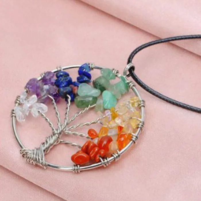 Necklaces sparklingselections Tree of Life 7 Chakra Stone Beads Natural Pendant Necklace for Women Necklaces sparklingselections Tree of Life 7 Chakra Stone Beads Natural Pendant Necklace for Women