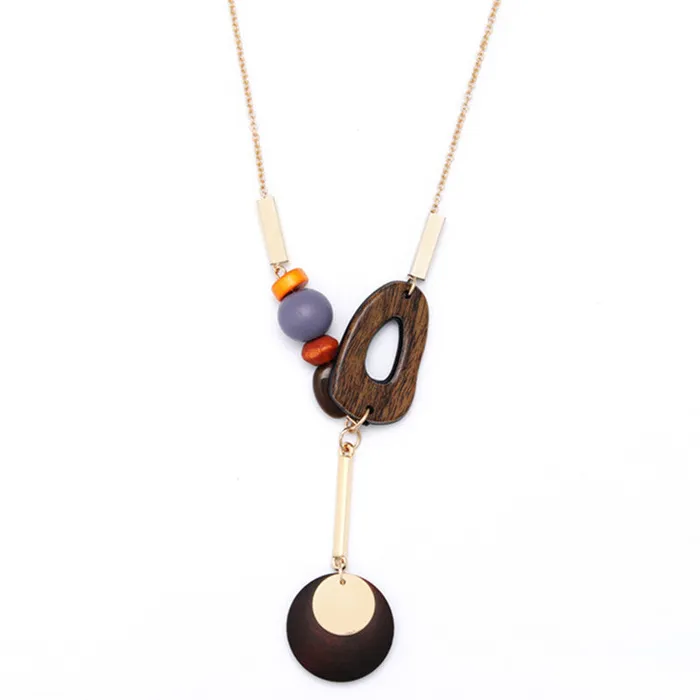 Necklaces sparklingselections Wood Geometric Candy Color Bead Long Necklace Pendant Necklaces sparklingselections Wood Geometric Candy Color Bead Long Necklace Pendant