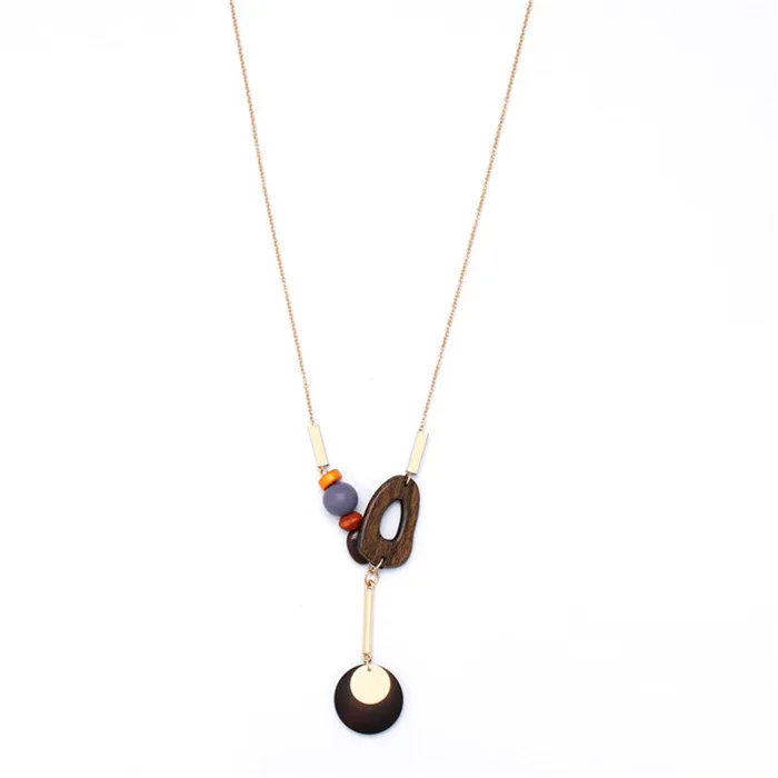Necklaces sparklingselections Wood Geometric Candy Color Bead Long Necklace Pendant Necklaces sparklingselections Wood Geometric Candy Color Bead Long Necklace Pendant