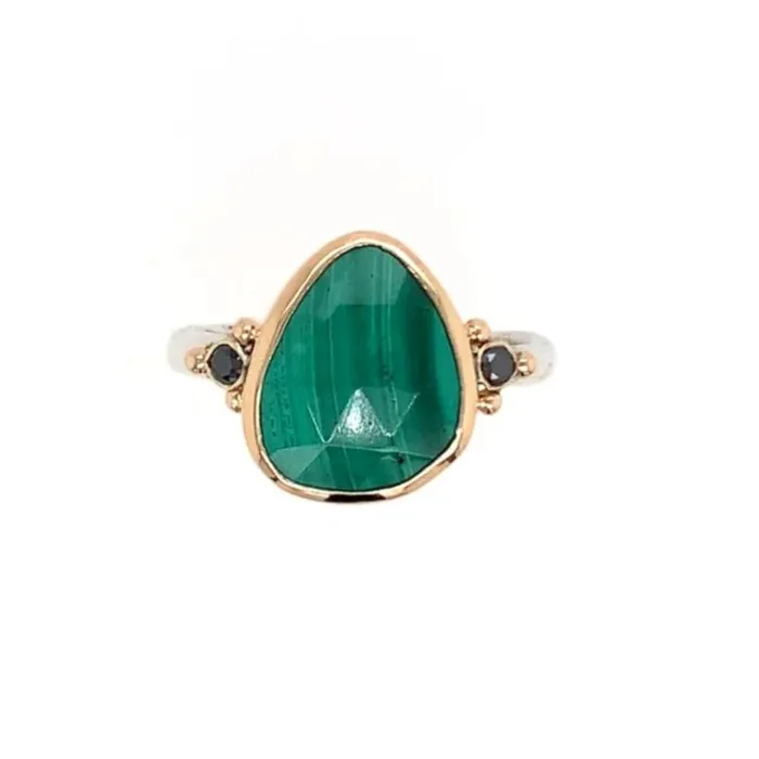 Rings Emily Amey Jewelry Malachite Ring and Black diamonds ring in 14k gold and sterling silver Rings Emily Amey Jewelry Malachite Ring and Black diamonds ring in 14k gold and sterling silver