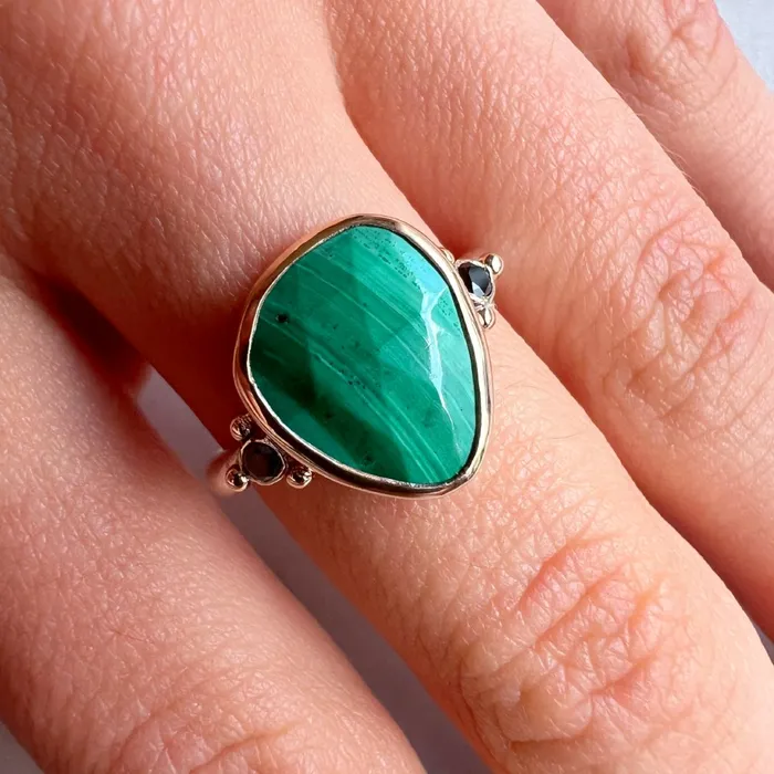Rings Emily Amey Jewelry Malachite Ring and Black diamonds ring in 14k gold and sterling silver