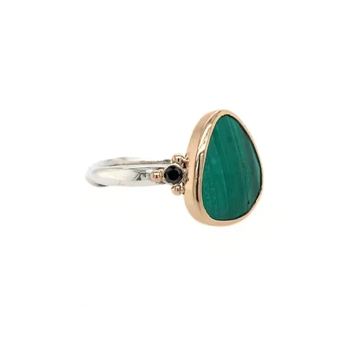 Rings Emily Amey Jewelry Malachite Ring and Black diamonds ring in 14k gold and sterling silver