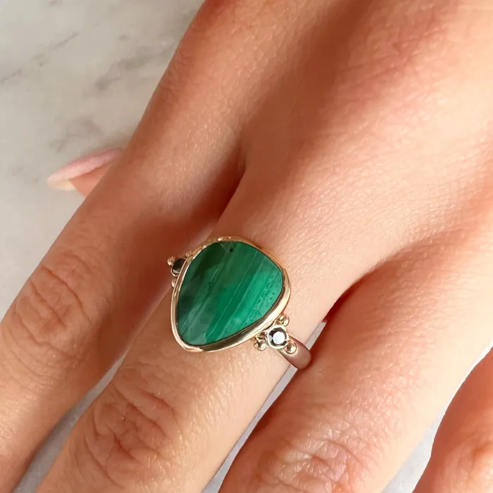 Rings Emily Amey Jewelry Malachite Ring and Black diamonds ring in 14k gold and sterling silver