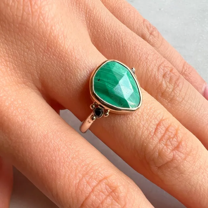 Rings Emily Amey Jewelry Malachite Ring and Black diamonds ring in 14k gold and sterling silver