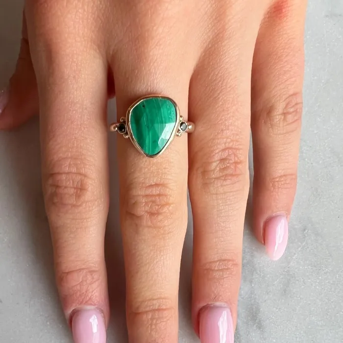 Rings Emily Amey Jewelry Malachite Ring and Black diamonds ring in 14k gold and sterling silver