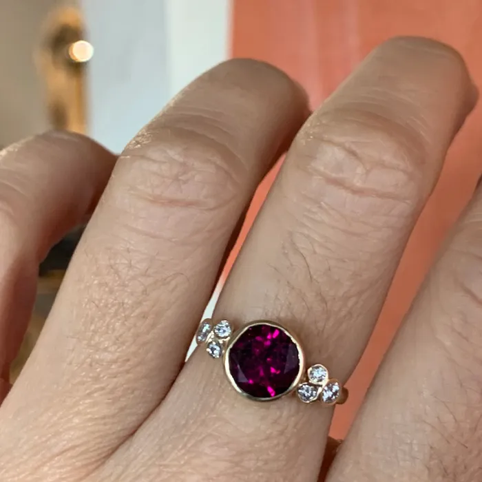 Rings Emily Amey Jewelry Rhodolite Garnet Ring with Diamonds in 14k gold