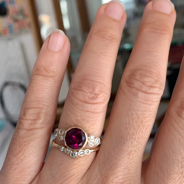 Rings Emily Amey Jewelry Rhodolite Garnet Ring with Diamonds in 14k gold