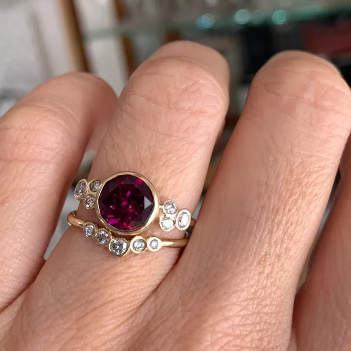 Rings Emily Amey Jewelry Rhodolite Garnet Ring with Diamonds in 14k gold