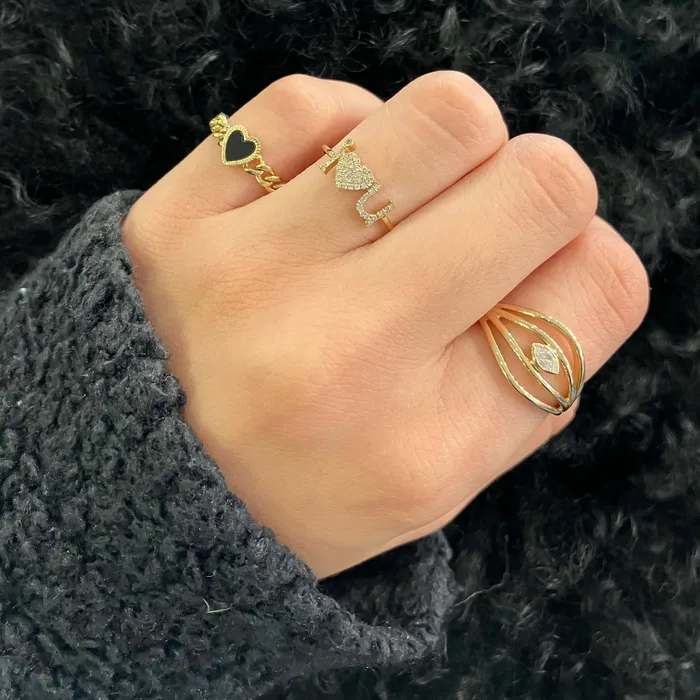 Rings Four Gold Row Marquise Center Diamond Ring Alev Jewelry