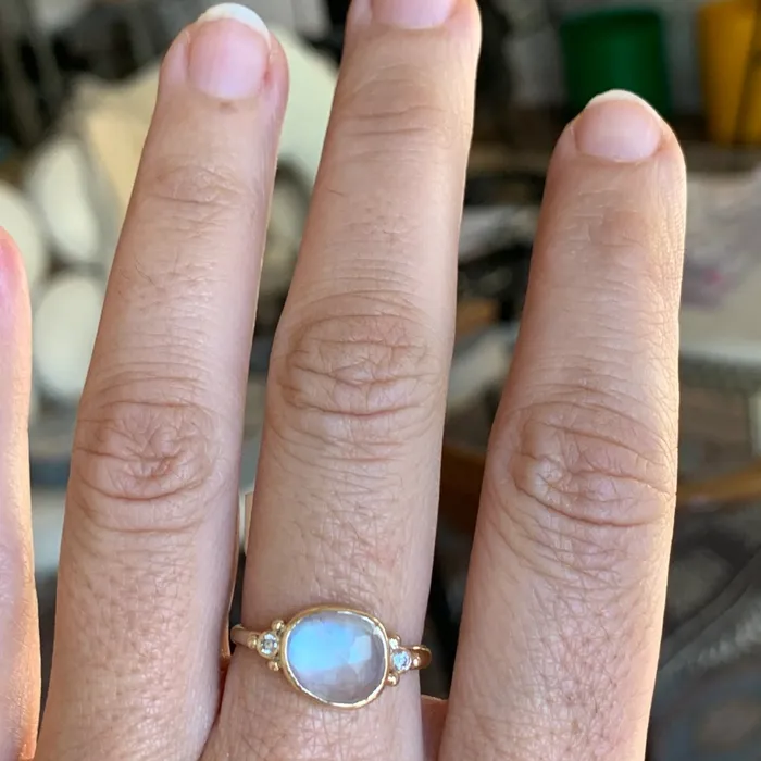 Rings Rainbow Moonstone With White Diamonds Ring in 14k gold Emily Amey Jewelry