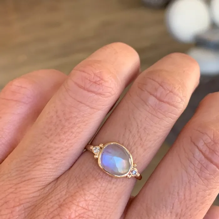 Rings Rainbow Moonstone With White Diamonds Ring in 14k gold Emily Amey Jewelry