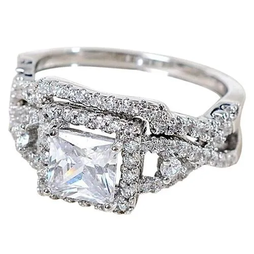 Rings sparklingselections 2Pcs Women Ring Silver Plated Cubic Zircon Rings Set Rings sparklingselections 2Pcs Women Ring Silver Plated Cubic Zircon Rings Set