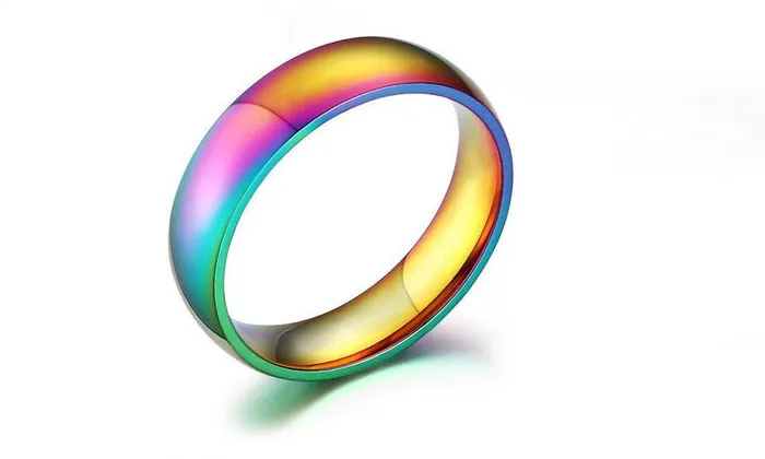 Rings sparklingselections Rainbow Colorful Titanium Steel Band Ring 789