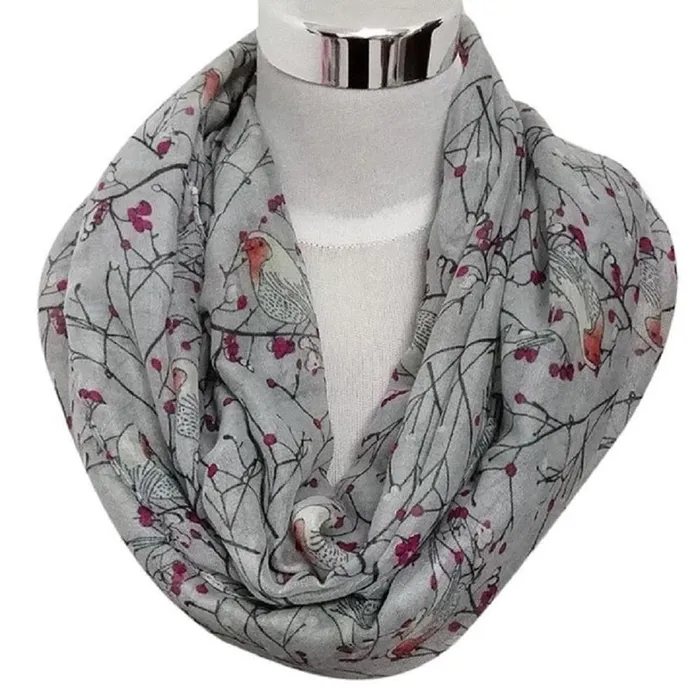 Rings sparklingselections Womens Birds Print Scarf Round O Ring Neck Soft Voile Scarves