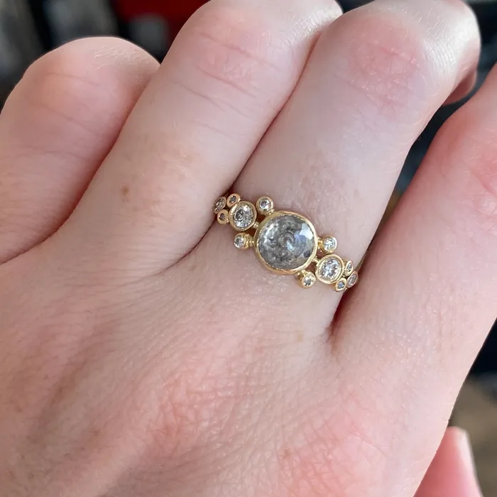 Salt and Pepper diamond ring with brilliant diamond clusters in 14k gold Emily Amey Jewelry Rings