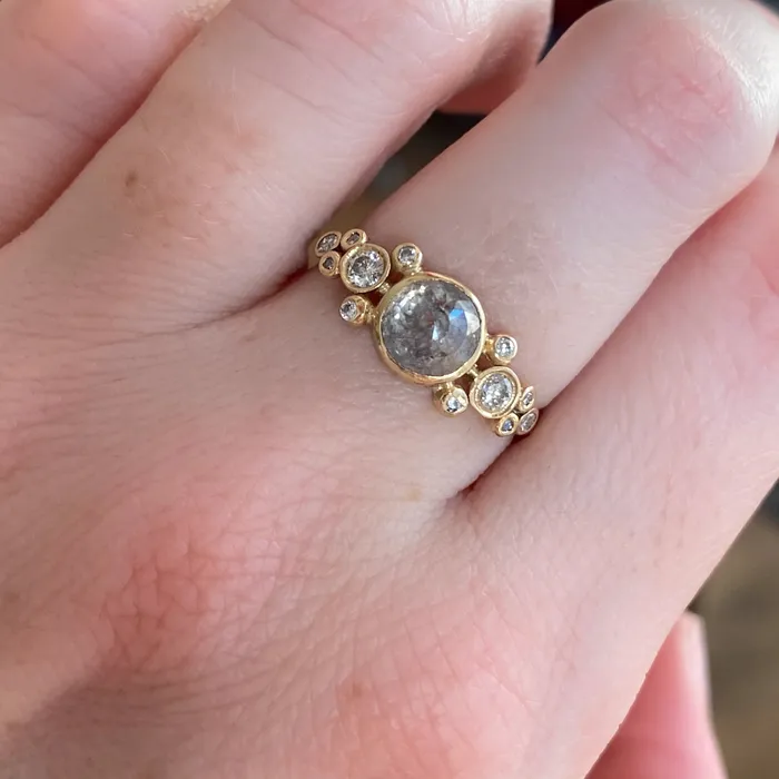 Salt and Pepper diamond ring with brilliant diamond clusters in 14k gold Emily Amey Jewelry Rings