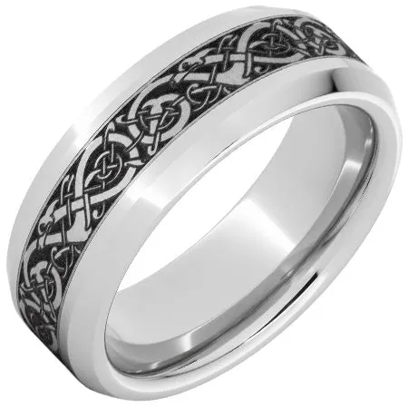Serinium Beveled Edge Band with Viking Laser Engraving Elisa Ilana Rings