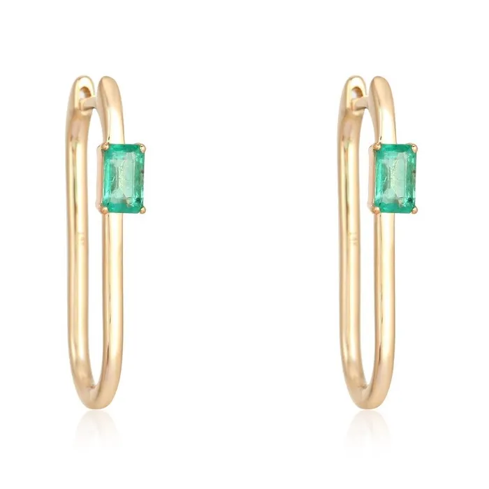 Solitaire Emerald Thin Gold Hoops Yellow Gold Alev Jewelry PreStyled Sets