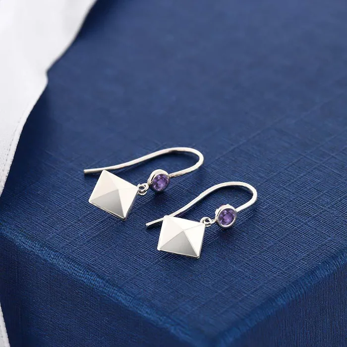 sparklingselections Earrings Round Purple Amethyst Sterling Silver Pyramid Earrings sparklingselections Earrings Round Purple Amethyst Sterling Silver Pyramid Earrings