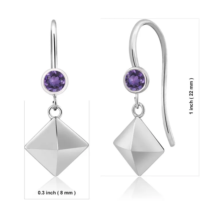 sparklingselections Earrings Round Purple Amethyst Sterling Silver Pyramid Earrings sparklingselections Earrings Round Purple Amethyst Sterling Silver Pyramid Earrings