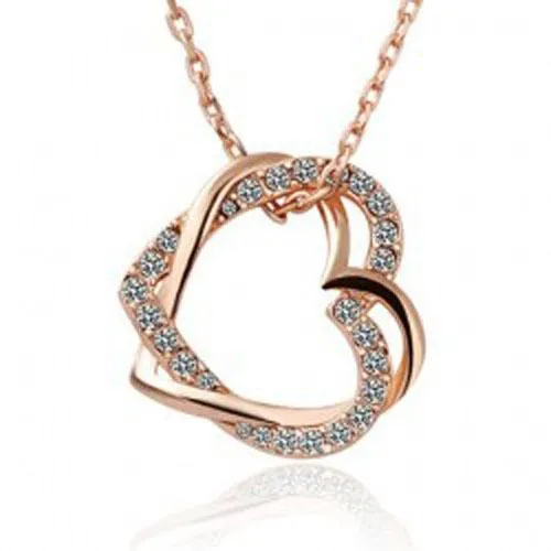 sparklingselections Necklaces Crystal Double Heart Pendant Necklace