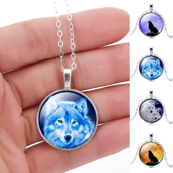 sparklingselections Necklaces Vintage Wolf Picture Glass Cabochon Pendant Necklace sparklingselections Necklaces Vintage Wolf Picture Glass Cabochon Pendant Necklace