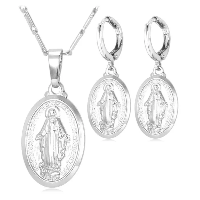 sparklingselections Necklaces Women Mother Virgin Mary Pendant Necklace Earrings Set sparklingselections Necklaces Women Mother Virgin Mary Pendant Necklace Earrings Set