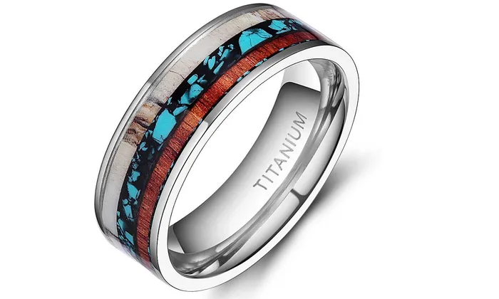 sparklingselections Rings Genuine Deer Antler Wood Titanium Ring