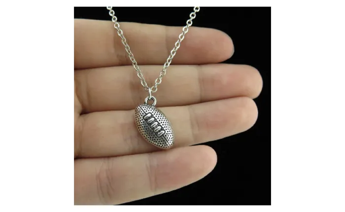 sparklingselections Silver Alloy Sports Game Rugby Pendant Short Chain Necklace Necklaces sparklingselections Silver Alloy Sports Game Rugby Pendant Short Chain Necklace Necklaces