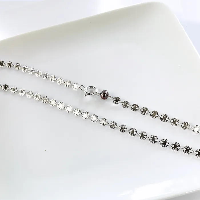 SS Hammered Disc Chain Necklace w Pearl Accent Elisa Ilana Necklaces