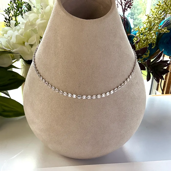 SS Hammered Disc Chain Necklace w Pearl Accent Elisa Ilana Necklaces SS Hammered Disc Chain Necklace w Pearl Accent Elisa Ilana Necklaces