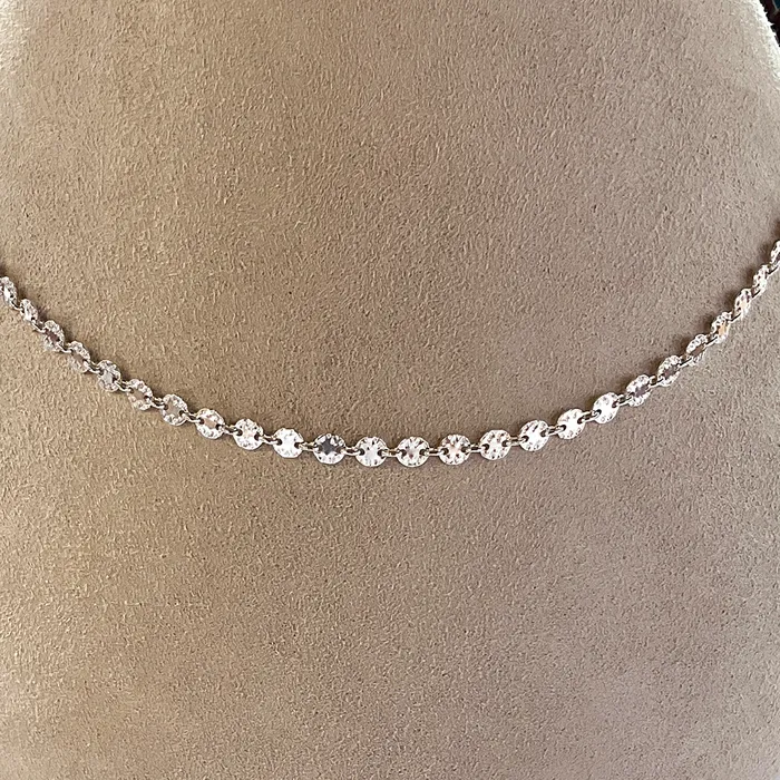 SS Hammered Disc Chain Necklace w Pearl Accent Elisa Ilana Necklaces SS Hammered Disc Chain Necklace w Pearl Accent Elisa Ilana Necklaces