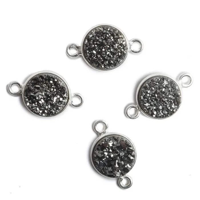 11mm Silver Bezel Metallic Black Drusy Coin 2 ring Connector 1 piece Beadsofcambaycom Rings 11mm Silver Bezel Metallic Black Drusy Coin 2 ring Connector 1 piece Beadsofcambaycom Rings