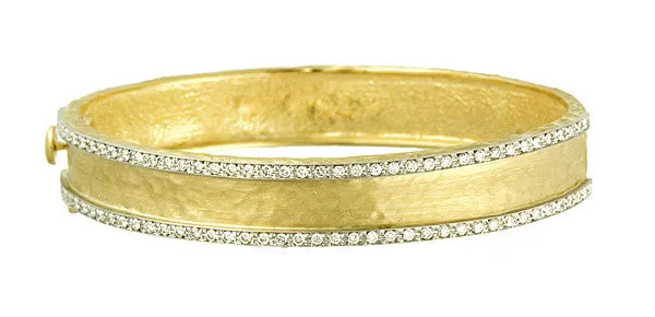 18 Karat Yellow Gold Hammered Diamond Bangle Bracelet Mrs Jones Bracelets