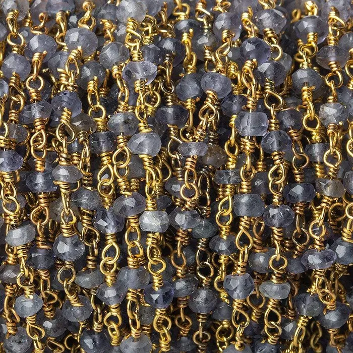 3mm Iolite Gold plated Wire Wrapped Chain Beadsofcambaycom PreStyled Sets 3mm Iolite Gold plated Wire Wrapped Chain Beadsofcambaycom PreStyled Sets
