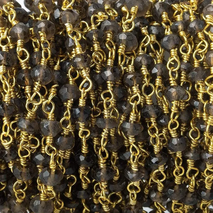 3mm Smoky Quartz Gold plated Wire Wrapped Chain Beadsofcambaycom PreStyled Sets