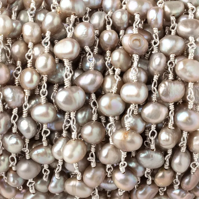 7x5mm Taupe Side Drill Baroque Pearls on Silver Plated Chain Beadsofcambaycom Necklaces 7x5mm Taupe Side Drill Baroque Pearls on Silver Plated Chain Beadsofcambaycom Necklaces